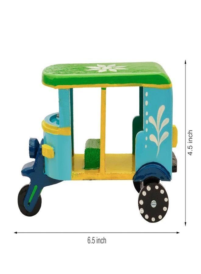 Toolart® Wooden Handcrafted Hand-Painted Auto Rickshaw Toy for Kids | Traditional Push & Pull Wooden Toy Showpiece | Best Birthday Return Gift (Small_Auto_Parent) (06r) - Image 3